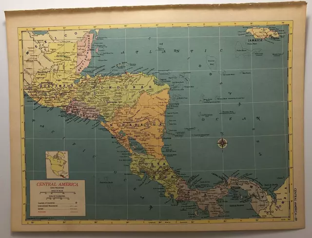 1954 Vintage CENTRAL AMERICA Antique Atlas Map - Hammond's New World Atlas