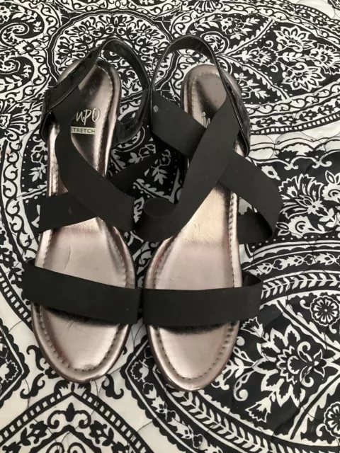 Impo Stretch Black Strappy Wedge Sandals Size 9.5 EUC