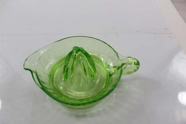 Vintage Green Glass Juicer Vaseline Depression Era 6"