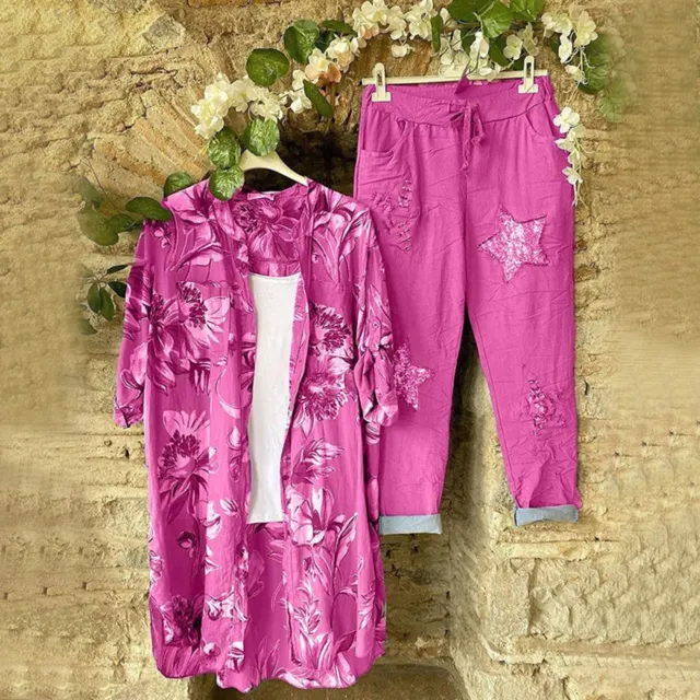 2 Pcs/Set Lady Shirt Trousers Set Pockets Cardigan Stretchy Waist Women Pants 2