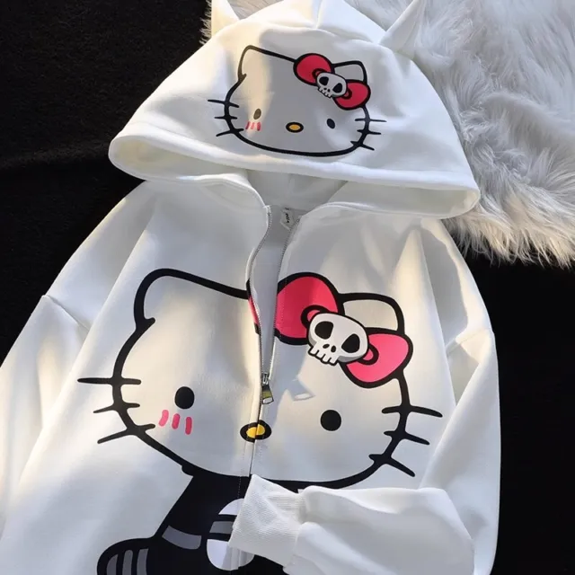 Süßer Hello Kitty Cartoon Hoodie Kapuzen Pullover Y2K Anime Herbst 2023