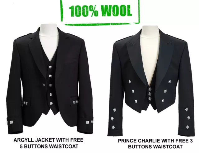 Handmade Scottish Argyle Kilt Jacket/ Prince Charlie Jacket-WITH FREE WAISTCOAT