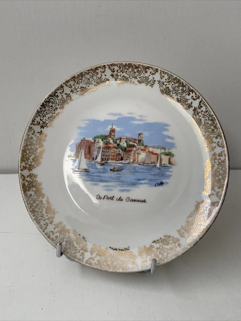 Assiette Décorative Ancienne Le Port De Cannes Pâte Et Émaux LIMOGES