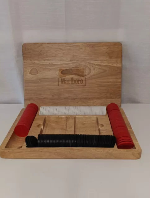Marlboro Poker Chip Playing Card Set in Wooden Case Vintage