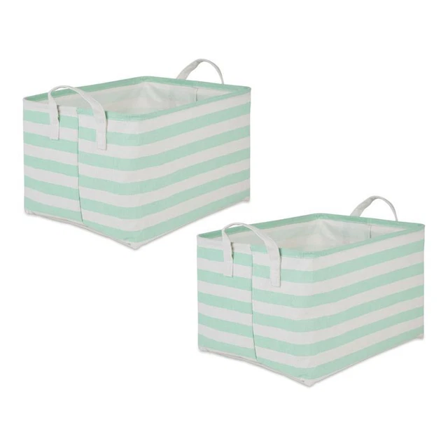 Cotton Polyester Laundry Bin Stripe Aqua Rectangle XL (Set of 2)