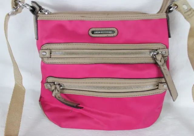 Dana Buchman Cross Body Shoulder Bag Hot Pink & Tan  Purse, Zippered Pockets