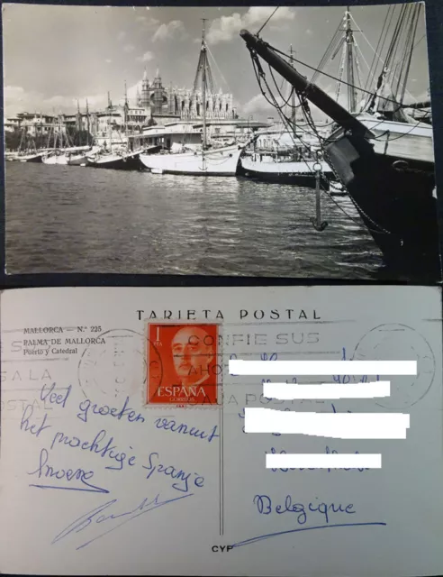 Postal 1958 Palma Mallorca Baleares Puerto Catedral Boats Postcard       Cc04207