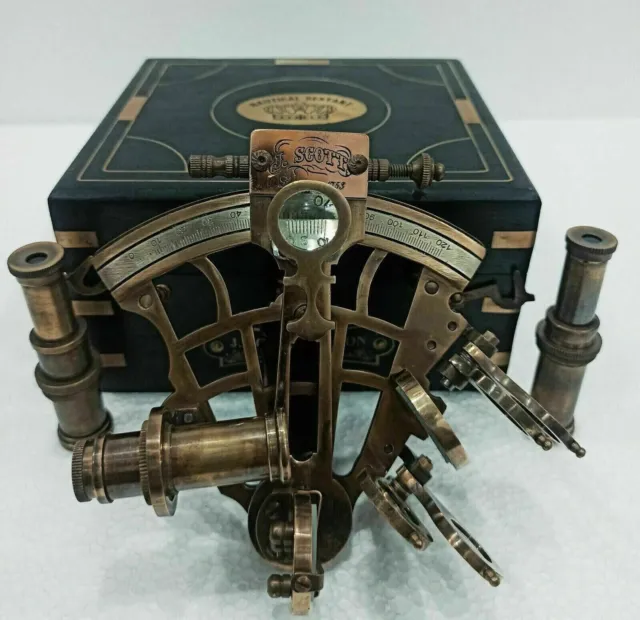 4'' Antique Brass Sextant Nautical Astrolabe Working Marine Vintage Box Gift