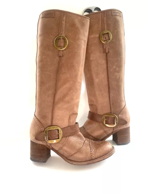 CAT CATERPILLAR COURTNEY Ladies Biker Brown Leather Boots Size UK
