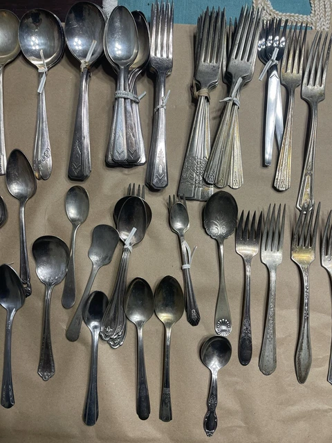 Antique 14lbs 174 Pieces of Silver Plate Mixed Silver Flatware Serving Utensils