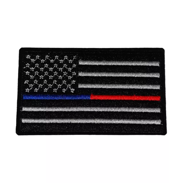 USA Black Thin Blue and Red Line Flag Patch Embroidered Iron-on Badge Applique