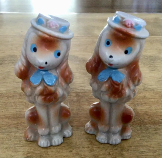 Pair of VTG Midcentury French Poodle Figurines, Bone China, Hand Painted, CUTE!