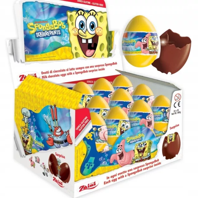 ZAINI SPONGEBOB Milk Chocolate Eggs with Collectible Surprise FULL BOX 24 pcs