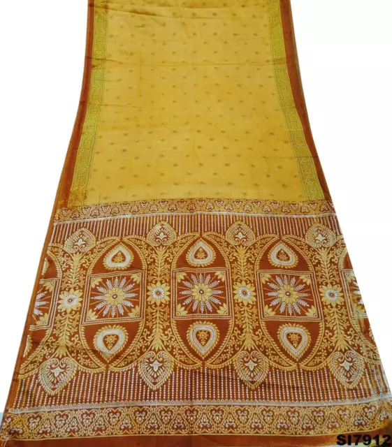 Jahrgang Orange Sari Seide Mischung Gebraucht Stoff Blumen Gedruckt Saree SI7912