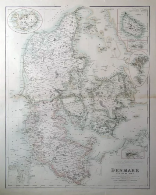 DENMARK & THE DUCHIES, FAROES, ICELAND, SANTA CRUZ  Fullarton antique map c1860