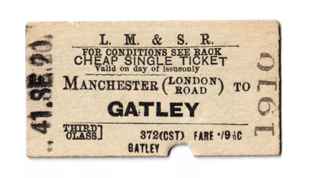 LMS Railway Ticket - Manchester London Road To Gatley - Third Class Single