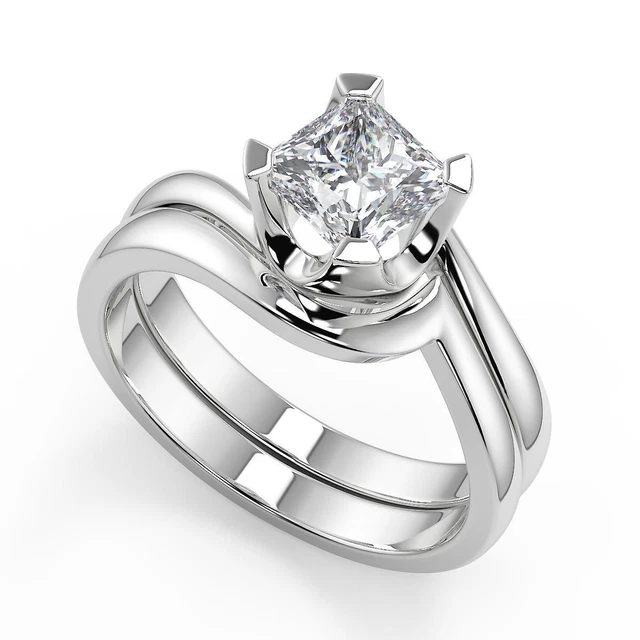 0.5 Ct Princess Cut Bezel Twist Diamond Engagement Ring VVS2 F Treated