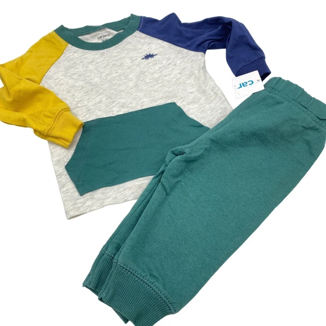Carters baby boys two piece color block outfit size 6M joggers LS shirt Dinosaur