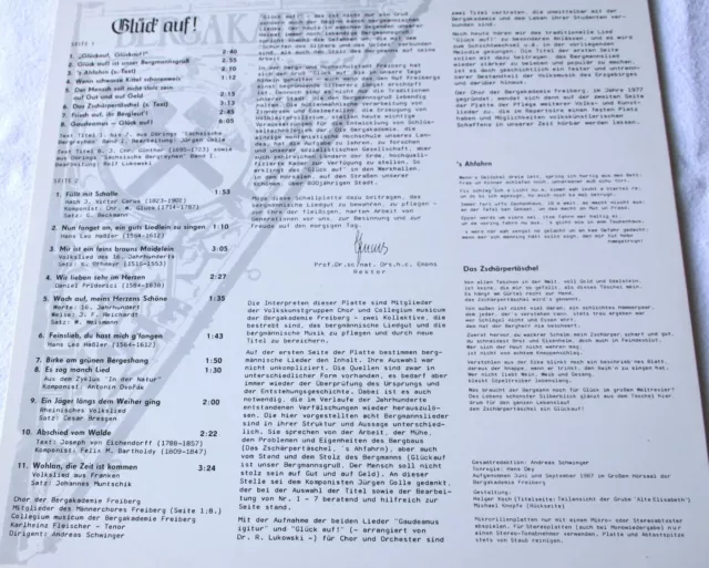Glück Auf Freiberger Bergmann Vinyl Schallplatte 12 Zoll mit 11 Lieder 1987 2