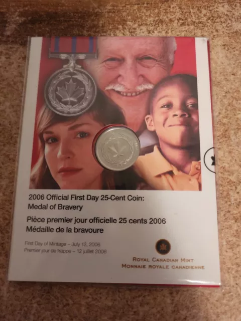 2006 Quarter 25c Medal of Bravery Official First Day Canada Royal Canadian Mint