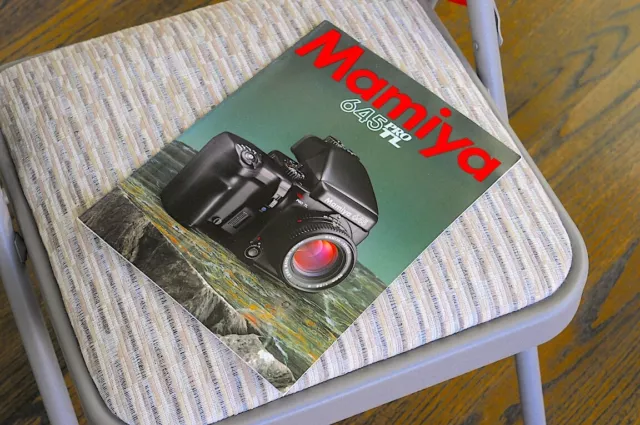 New original Mamiya brochure for 645 Pro TL +AE Prism Finder +80mm lens