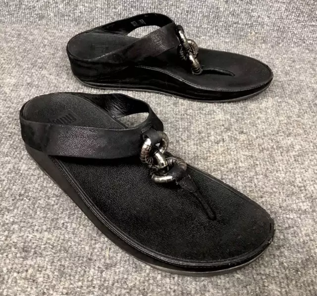 Fitflop Womens Sz 9 Superchain Toe thong Sandals Flip Flops  B29-001 In EUC