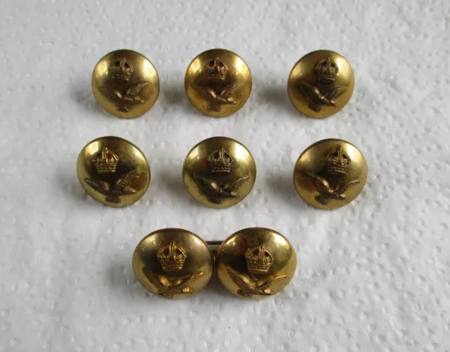 Set of 8x Brass RAF:"ROYAL AIR FORCE OFFICER'S MESS DRESS BUTTONS" (18mm, WW2)