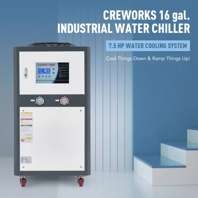 CREWORKS 5 Ton Air-cooled Industrial Chiller LCD Display 60L Water Tank 7.5HP