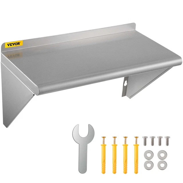 VEVOR Stainless Steel Wall Shelf, 12'' x 36'', 110 lbs Load Heavy Duty Commercia