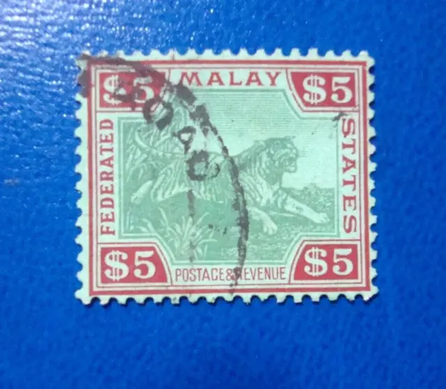 MALAYA  Federated Malay States  1922  Tiger  SG 81   $5 green & red/green  used