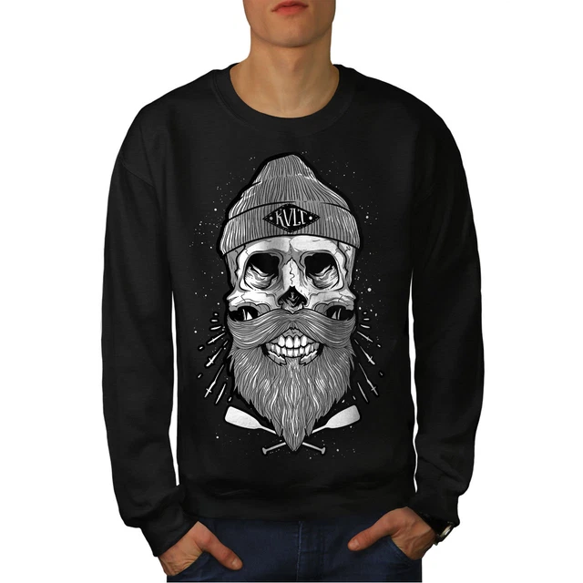 Wellcoda Skull Beard Cool Fashion Mens Sweatshirt,  Casual Pullover Jumper
