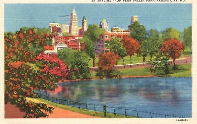 Vintage Postcard 1949 Skyline From Penn Valley Park Kansas City Missouri MO