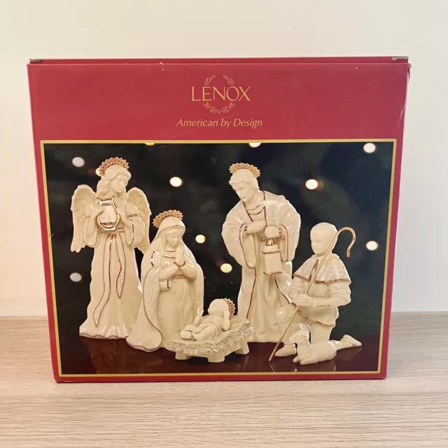 Lenox Innocence Nativity THE HOLY FAMILY 6 PC Set 24 kt Gold trim Jesus Mary NEW