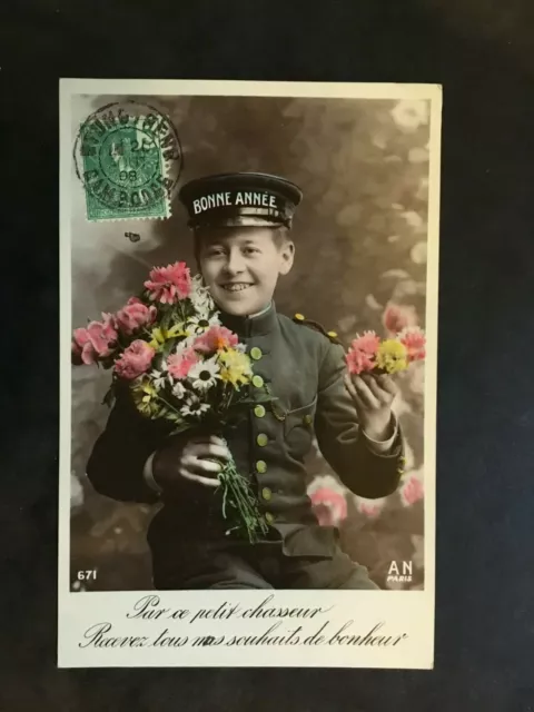 Carte Postale Ancienne animée de 1908 - BONNE ANNEE
