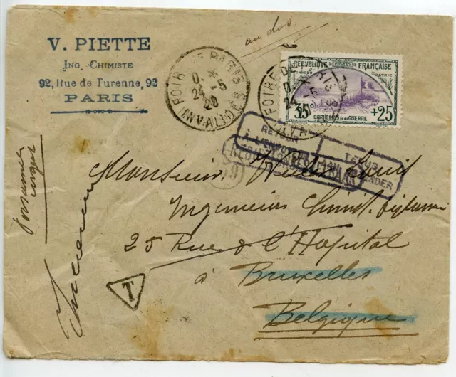 Seul Sur Lettre / Enveloppe / N° 152 // Paris Pour Bruxelles Belgique 1920 Taxe