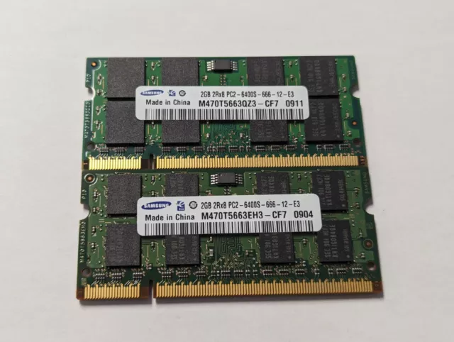4Gb (2X 2Gb) Samsung Ddr2 Pc2-6400S Laptop Memory Ram (3713)