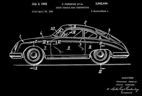 1962 - Porsche 356 - Motor Vehicle Body Construction - Patent Art Magnet