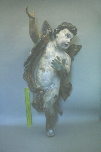 Lg Italian 18thc Carved Wooden Painted Cherub Angel Figure Restored Great Look