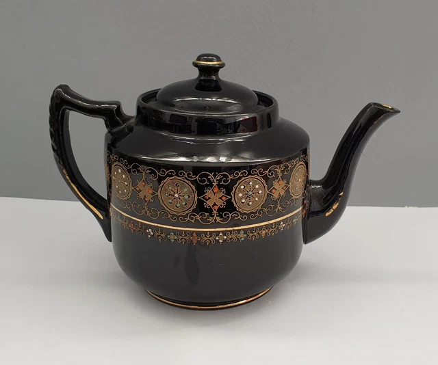 Théière Gibson & Sons Coronia – Noire Motif Surélevé – Angleterre