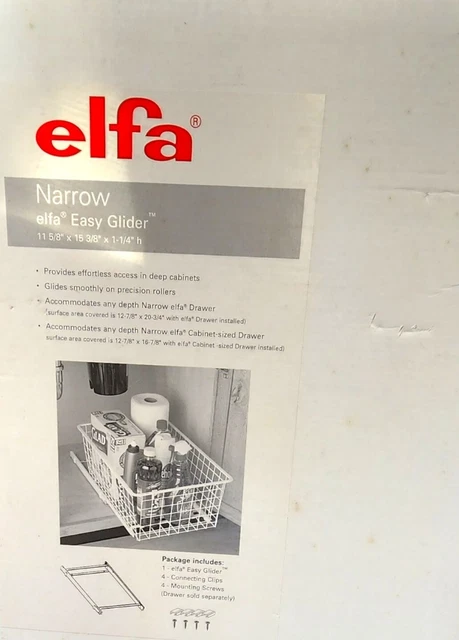 Elfa White Narrow Easy Glider Easy Access Cabinet NEW-OPEN BOX Cabinet  slide