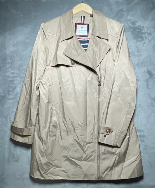 Tommy Hilfiger Trench Coat Women’s Large Beige Zip Up Rain Jacket NWOT