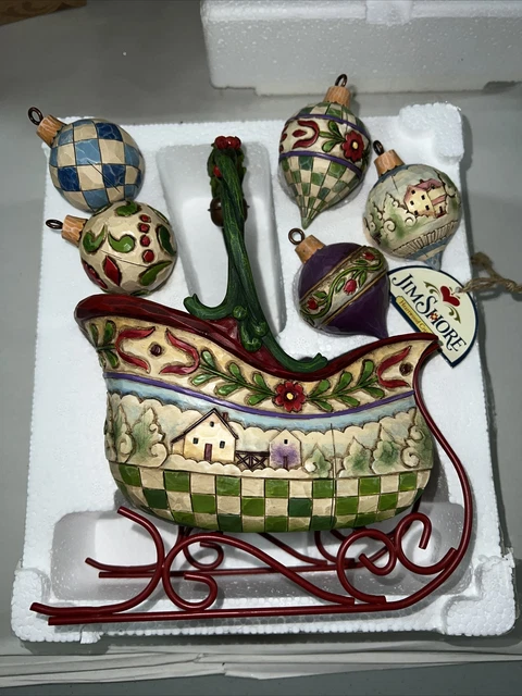 Jim Shore Heartwood Creek "Sleigh Bells Ring" Sleigh W/ 5 Ornaments #4009195