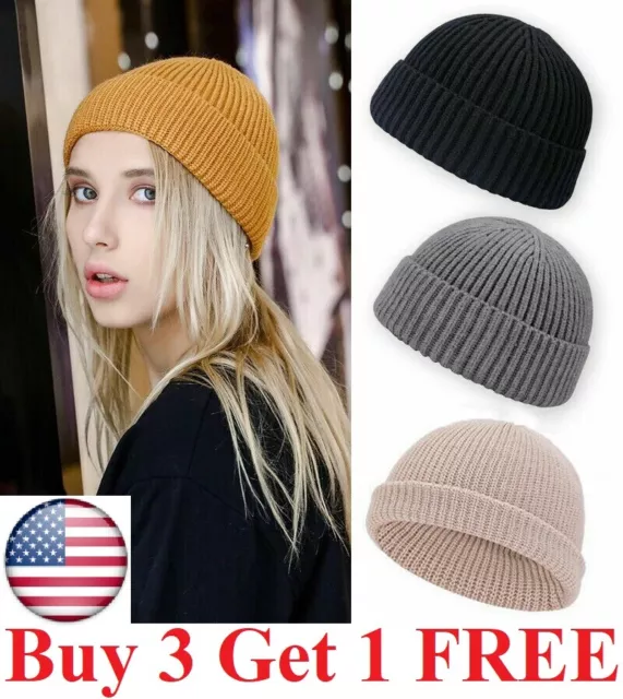 Thick Beanie warm Plain Knit Hat Baggy Cap Cuff Slouchy Skull Hats Ski Men Women