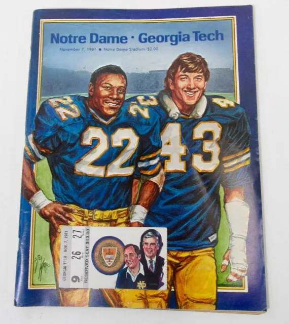 Vintage Notre Dame Football Program With Ticket Stub Vs. Georgia Tech 1981