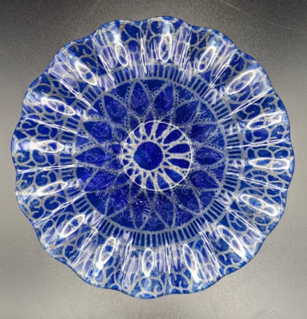 Sydenstricker Cobalt Blue Fused Glass Ruffled Candy Dish Bowl Vintage 6.5 inches
