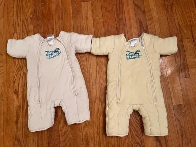 Set of Two Baby Merlin Magic Sleepsuit - White and Cream, Size Large. Pre-Owned