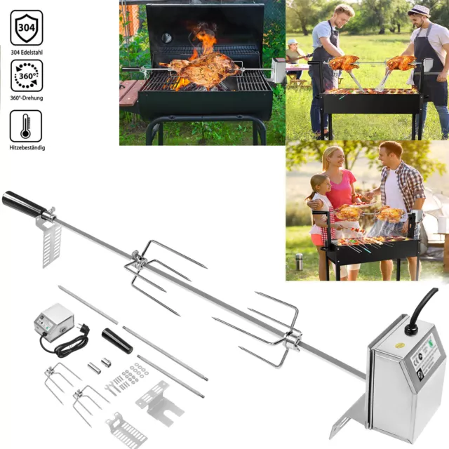 Profi BBQ Grillspieß mit Edelstahl Motor Drehspieß Automatisch Gasgrill 220-240V