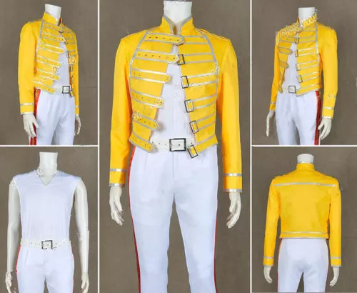 Queen Band Cosplay Lead Vocals Freddie Mercury Costume Yellow Jacket Outwear