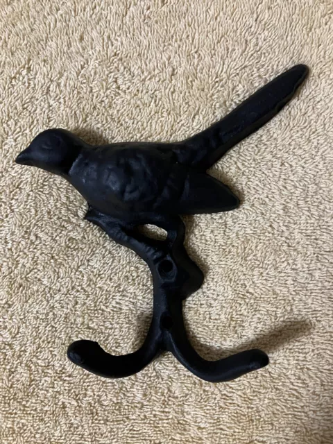 Cast Iron Bird Double Wall Hook Rustic Key Towel Coat Hanger Antique Black Look