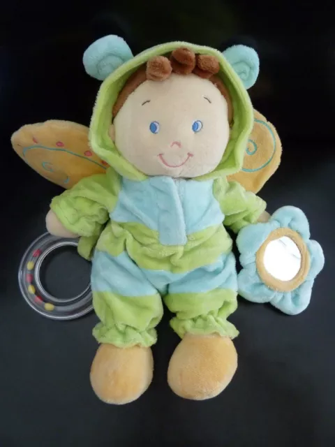 266. DOUDOU PELUCHE NICOTOY GARCON PAPILLON jaune vert bleu MIROIR  ANNEAU NEUF*